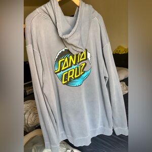 Santa Cruz Skateboards Blue Gray Hoodie with Yellow and Teal Logo Men’s XL